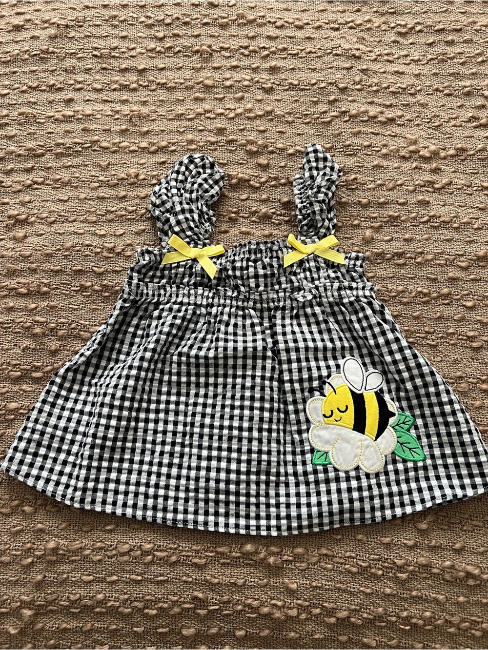 Bonnie Baby Black and White Gingham Dress with Bee Detail